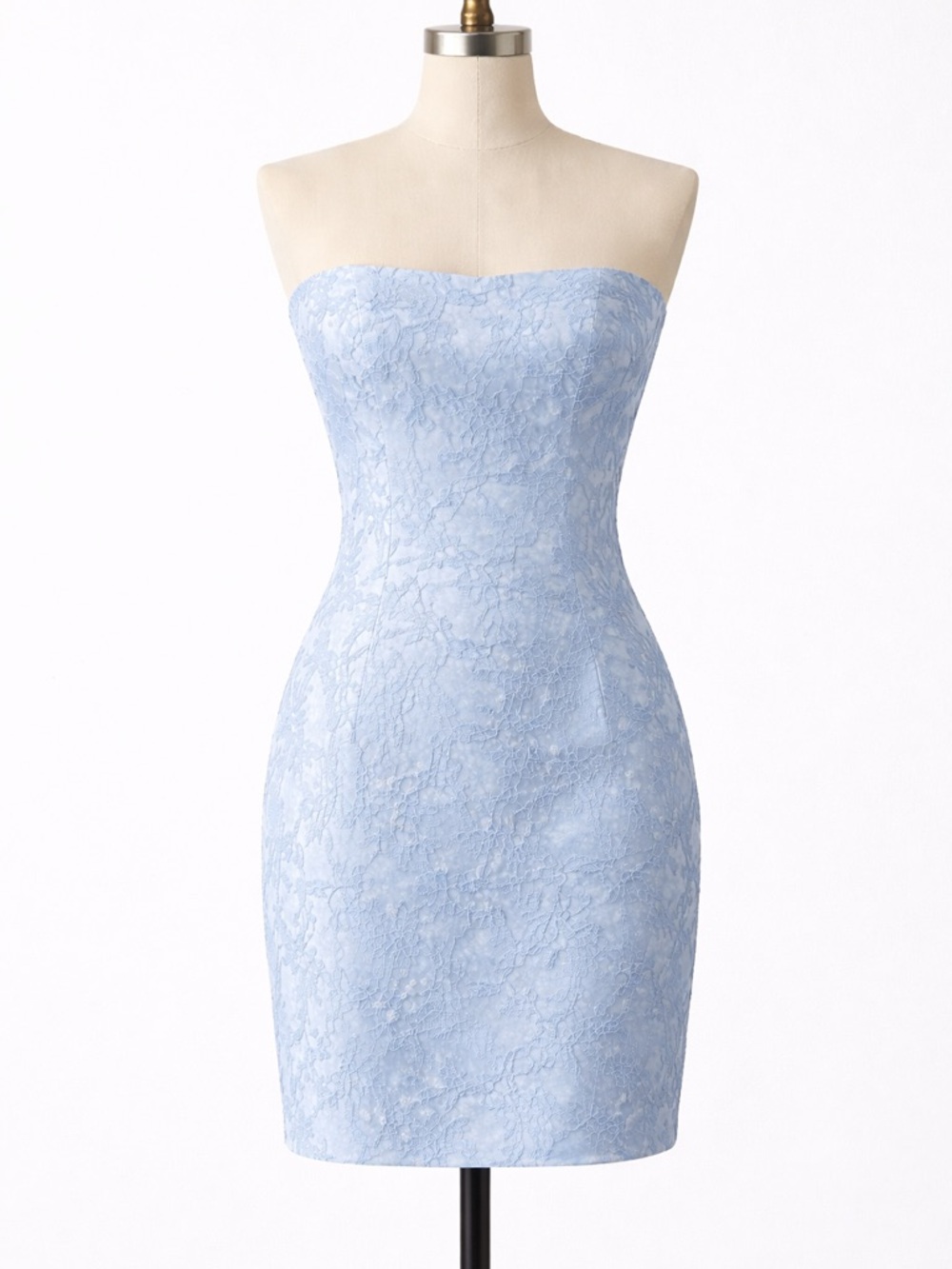 Strapless Lace Sheath Dress in Powder Blue